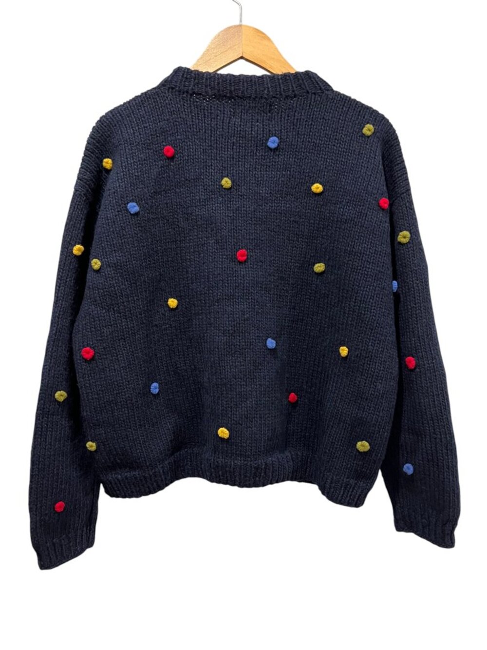 Rey Wear Vtg Bolivian Wool Pom Zip Cardigan, Navy, S/M - Picture 4 of 11